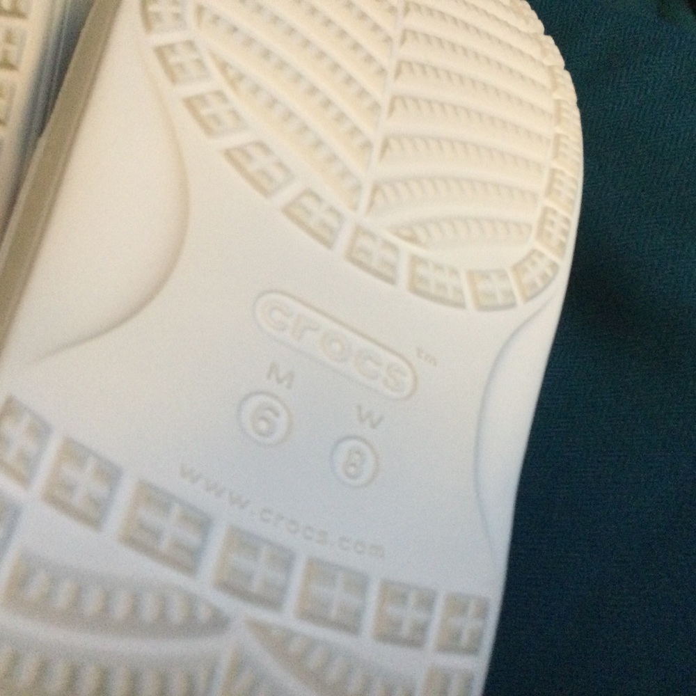 CROCS White Sandals with Iridescent Blue-Green Straps - Picture 6 of 10